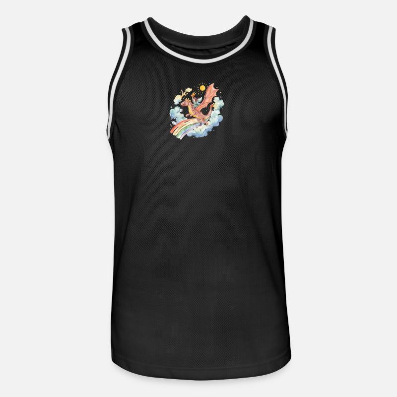 Mädchen mit Drachen und Regenbogen - Männer Basketball-Trikot - Schwarz/Weiß