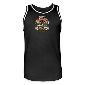 Anniversary vintage April 1983 - Men's Basketball Jersey - black/white - Front - AI Model Male 185 dark (185cm)