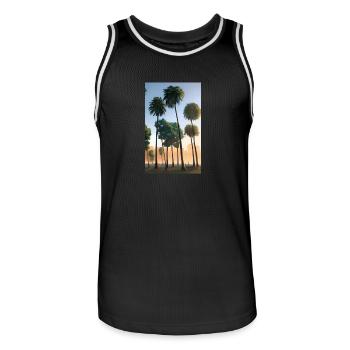 Paysage de palmiers de plage de Los Angeles - Maillot de basket Homme - noir/blanc - Devant - AI Model Male 185 dark (185cm)