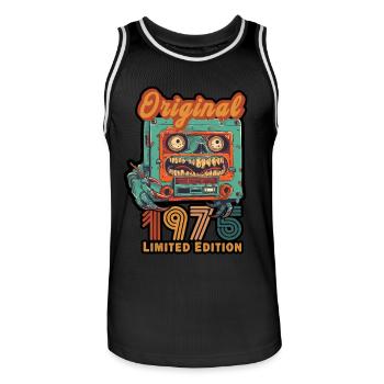 Limited Edition 1976 Original Kassette Geburtstag - Männer Basketball-Trikot - Schwarz/Weiß - Vorne - AI Model Male 185 dark (185cm)
