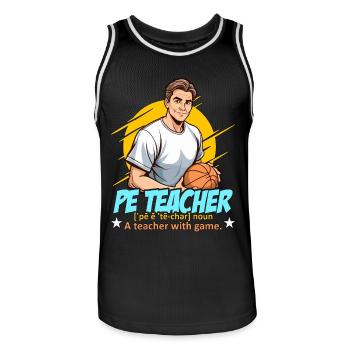 P.E Instructor P.E Teacher Noun A Personal Trainer - Männer Basketball-Trikot - Schwarz/Weiß - Vorne - AI Model Male 185 dark (185cm)