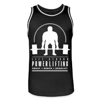 Powerlifting Deadlift - Lift Strong - Gym - Men's Basketball Jersey - black/white - Front - AI Model Male 185 dark (185cm)