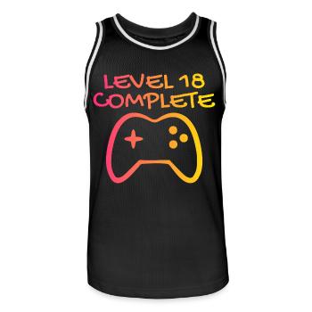 18 Birthday - Level 18 Complete - Gamer 18 years - Men's Basketball Jersey - black/white - Front - AI Model Male 185 dark (185cm)