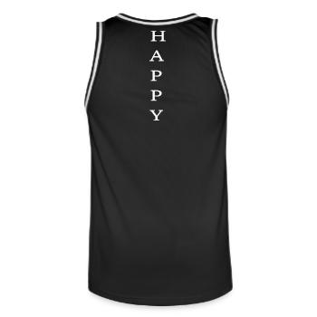Happy ! Was sonst? ...also trage es nach außen! - Männer Basketball-Trikot - Schwarz/Weiß - Hinten - AI Model Male 185 dark (185cm)