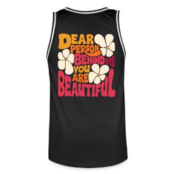 Dear person behind me. You're Beautiful (pink 1) - Men's Basketball Jersey - black/white - Back - AI Model Male 185 dark (185cm)
