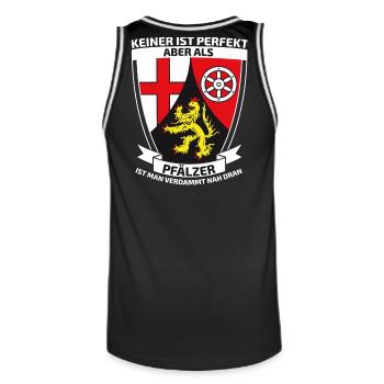 Keiner ist perfekt aber als Pfälzer - Männer Basketball-Trikot - Schwarz/Weiß - Hinten - AI Model Male 185 dark (185cm)