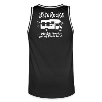 Camping - Männer Basketball-Trikot - Schwarz/Weiß - Hinten - AI Model Male 185 dark (185cm)