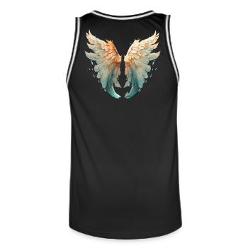 Orange turquoise watercolor wings - Men's Basketball Jersey - black/white - Back - AI Model Male 185 dark (185cm)