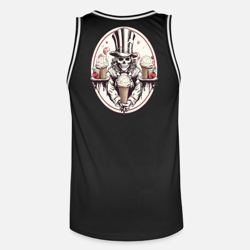 Crâne avec cornet de glace et chapeau haut de forme - Maillot de basket Homme - noir/blanc