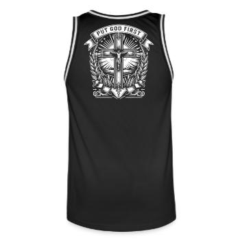 PUT GOD FIRST in Banderole Jesus Cross - Men's Basketball Jersey - black/white - Back - AI Model Male 185 dark (185cm)