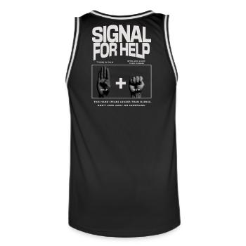 Signal for Help Hand Gesture Design - Men's Basketball Jersey - black/white - Back - AI Model Male 185 dark (185cm)