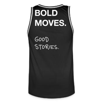 Bold Moves. Good Stories. - Männer Basketball-Trikot - Schwarz/Weiß - Hinten - AI Model Male 185 dark (185cm)