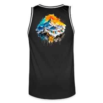 Montagnes aquarellées de l’Himalaya et drapeaux de prière - Maillot de basket Homme - noir/blanc - Dos - AI Model Male 185 dark (185cm)