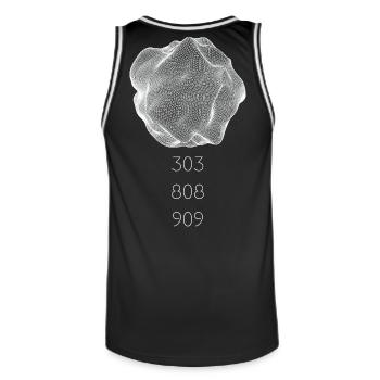 Techno abstract drawing, synthesizer 303 808 909 - Men's Basketball Jersey - black/white - Back - AI Model Male 185 dark (185cm)
