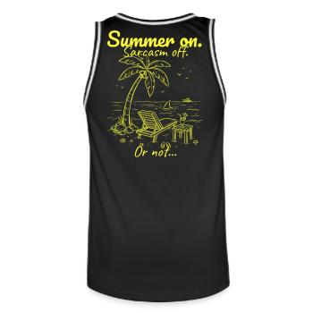 Summer on. Sarcasm off. Gelb. - Männer Basketball-Trikot - Schwarz/Weiß - Hinten - AI Model Male 185 dark (185cm)