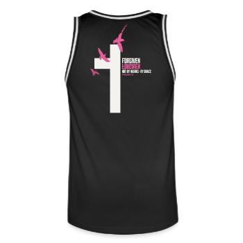 FORGIVEN Kreuz Tauben Pink Weiß Vers - Männer Basketball-Trikot - Schwarz/Weiß - Hinten - AI Model Male 185 dark (185cm)
