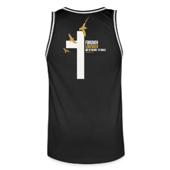 FORGIVEN Kreuz Tauben Gold Weiß Vers - Männer Basketball-Trikot - Schwarz/Weiß - Hinten - AI Model Male 185 dark (185cm)
