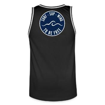 Surf SUP Wing to be free – Badge in Navy - Männer Basketball-Trikot - Schwarz/Weiß - Hinten - AI Model Male 185 dark (185cm)