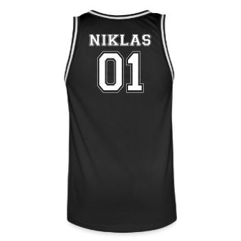 Niklas 01 - White Edition - Männer Basketball-Trikot - Schwarz/Weiß - Hinten - AI Model Male 185 dark (185cm)