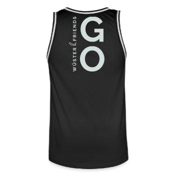 Wüster&Friends GO Logo Hellgrün - Männer Basketball-Trikot - Schwarz/Weiß - Hinten - AI Model Male 185 dark (185cm)