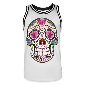 Mexican Sugar Skull, day of the dead - Maillot de basket Homme - blanc/noir - Devant - AI Model Male 185 dark (185cm)
