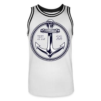 PL22 Marine Anchor - Men's Basketball Jersey - white/black - Front - AI Model Male 185 dark (185cm)