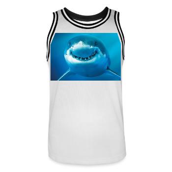 Lächelnder Hai unter Wasser - Männer Basketball-Trikot - Weiß/Schwarz - Vorne - AI Model Male 185 dark (185cm)