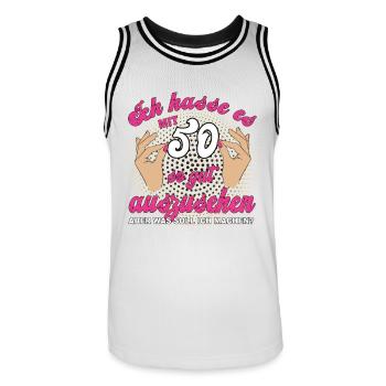Jahrgang 1976 Vintage 50. Geburtstag Retro Damen - Männer Basketball-Trikot - Weiß/Schwarz - Vorne - AI Model Male 185 dark (185cm)
