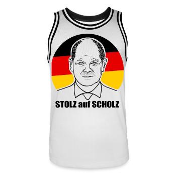 stolz auf Scholz, Bundeskanzler, Deutschland Shirt - Männer Basketball-Trikot - Weiß/Schwarz - Vorne - AI Model Male 185 dark (185cm)