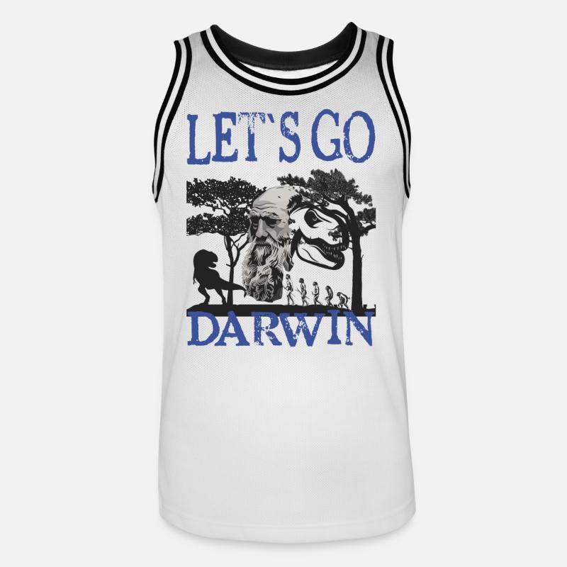 Idée cadeau textile Charles Darwin Evolution - Maillot de basket Homme - blanc/noir