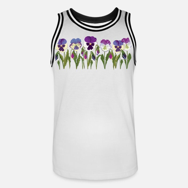 Rangée de fleurs de pensée en violet - Maillot de basket Homme - blanc/noir