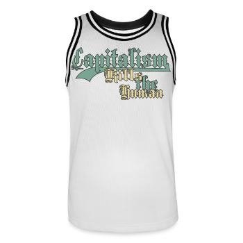 Capitalism Kills the Human - Men's Basketball Jersey - white/black - Front - AI Model Male 185 dark (185cm)