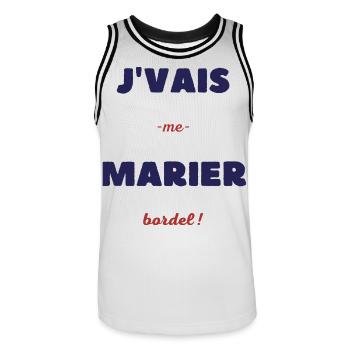 Je vais me marier bordel - Maillot de basket Homme - blanc/noir - Devant - AI Model Male 185 dark (185cm)