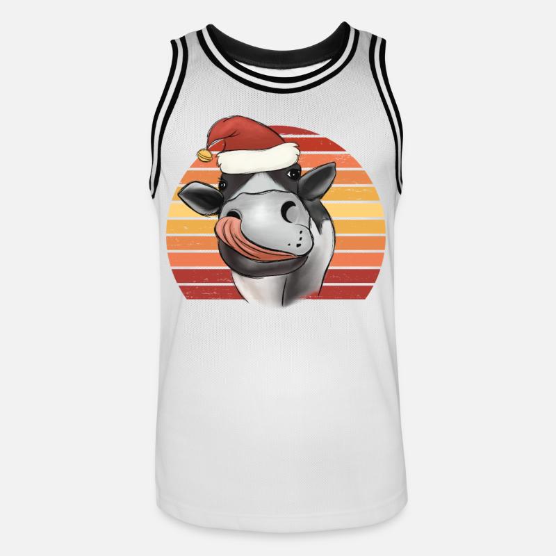 Weihnachtskuh Kuh mit Weihnachtsmütze Retro - Männer Basketball-Trikot - Weiß/Schwarz
