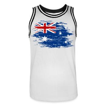 Australia flag used - Men's Basketball Jersey - white/black - Front - AI Model Male 185 dark (185cm)