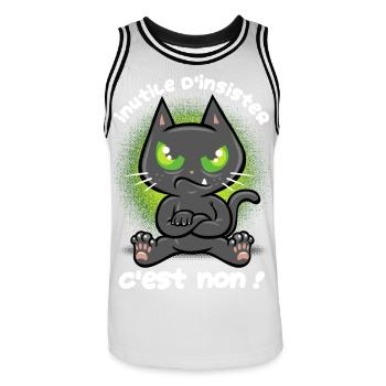 Chat têtu - Maillot de basket Homme - blanc/noir - Devant - AI Model Male 185 dark (185cm)