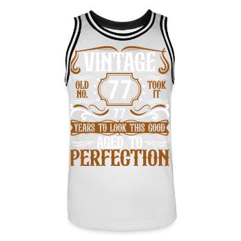 77e anniversaire Vintage Rétro - Maillot de basket Homme - blanc/noir - Devant - AI Model Male 185 dark (185cm)