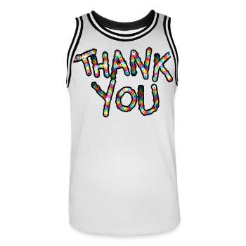 Merci couleurs néon Merci police - Maillot de basket Homme - blanc/noir - Devant - AI Model Male 185 dark (185cm)