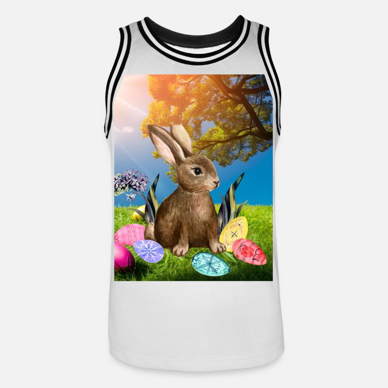 Spring Easter bunny with Easter eggs - Men's Basketball Jersey - white/black