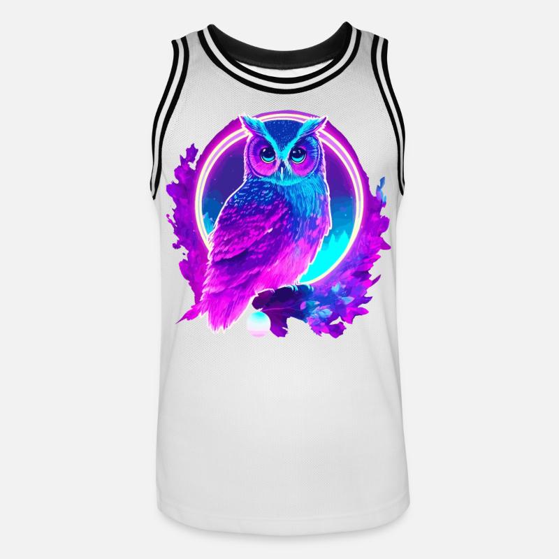 Eule Neon Moon Synthwave - Männer Basketball-Trikot - Weiß/Schwarz