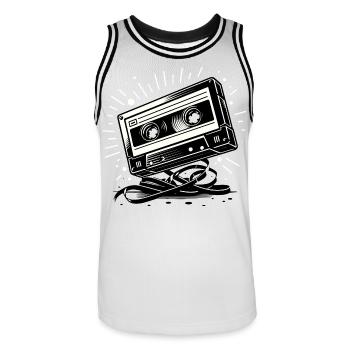 Music cassette in retro style 80s and 90s style - Men's Basketball Jersey - white/black - Front - AI Model Male 185 dark (185cm)