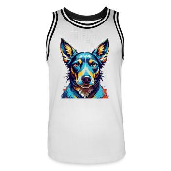 Chien courant andalou race de chien dessin animé coloré Kawaii - Maillot de basket Homme - blanc/noir - Devant - AI Model Male 185 dark (185cm)