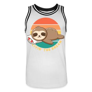 Funny Happy Lazy Sleeping Sloth Livin' the Dream - Men's Basketball Jersey - white/black - Front - AI Model Male 185 dark (185cm)