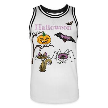 Halloween Kürbis und Fledermaus Design - Männer Basketball-Trikot - Weiß/Schwarz - Vorne - AI Model Male 185 dark (185cm)
