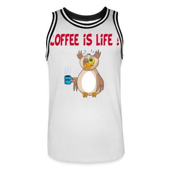 Eule und Kaffee (Englisch) - Männer Basketball-Trikot - Weiß/Schwarz - Vorne - AI Model Male 185 dark (185cm)
