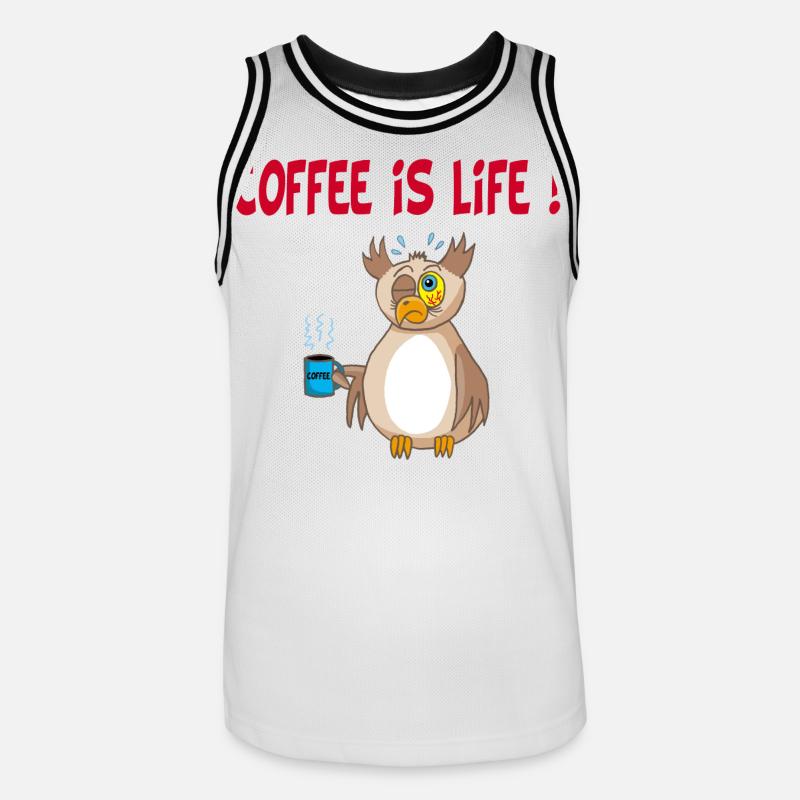 Eule und Kaffee (Englisch) - Männer Basketball-Trikot - Weiß/Schwarz