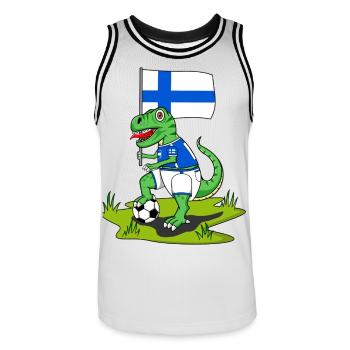 Finland Flag Dinosaur Rex Football - Men's Basketball Jersey - white/black - Front - AI Model Male 185 dark (185cm)
