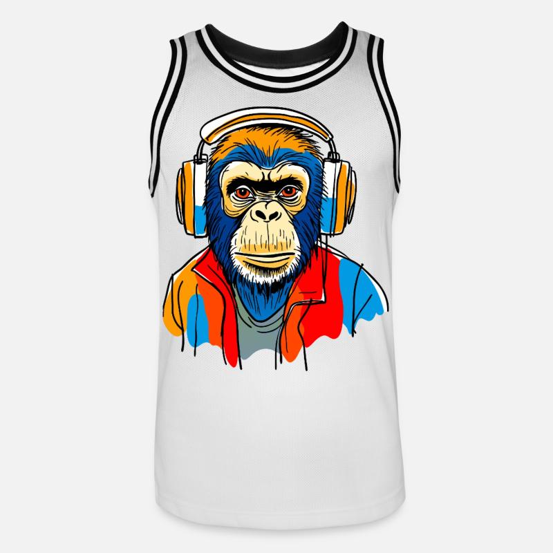 Affe mit Kopfhörern - Männer Basketball-Trikot - Weiß/Schwarz
