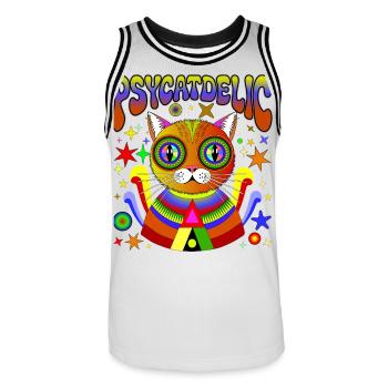 PSYCATDELIC - Männer Basketball-Trikot - Weiß/Schwarz - Vorne - AI Model Male 185 dark (185cm)