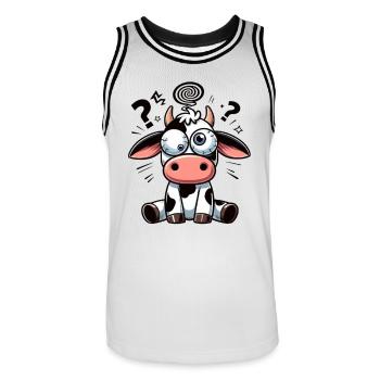 Drôle Vache Confuse Dessin Animé Yeux Écarquillés Maladroits - Maillot de basket Homme - blanc/noir - Devant - AI Model Male 185 dark (185cm)
